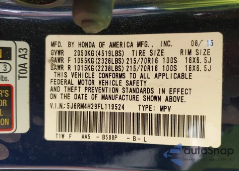 2015 Honda Cr-V Lx from USA, damaged, VIN 5J6RM4H39FL119524